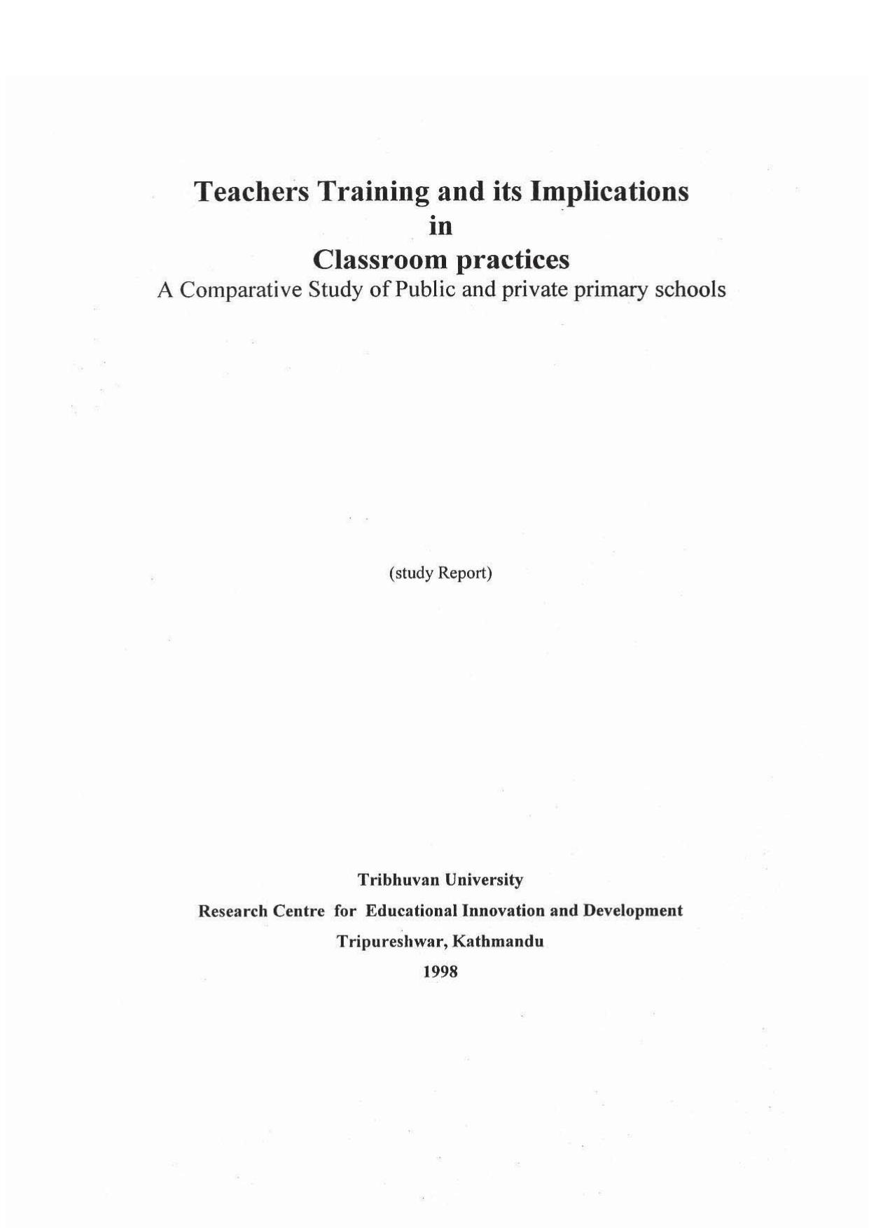 Teachers Training And Its Implications in Classroom Practices